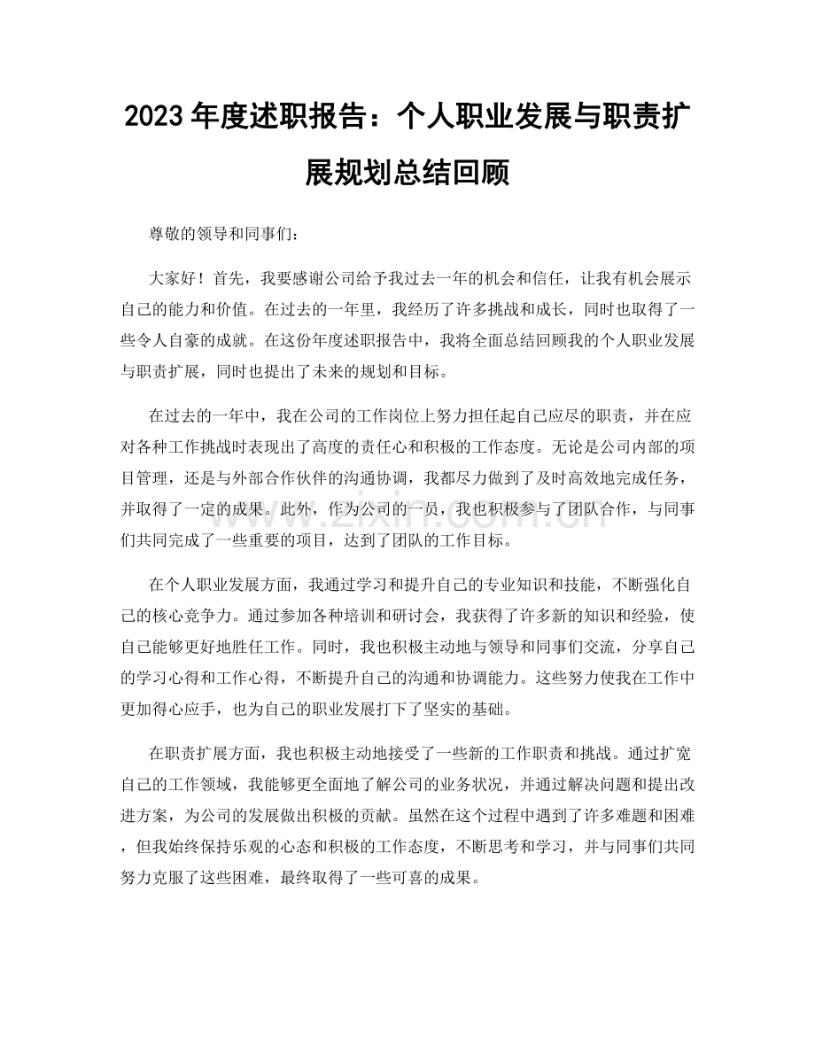 2023年度述职报告：个人职业发展与职责扩展规划总结回顾.docx_第1页