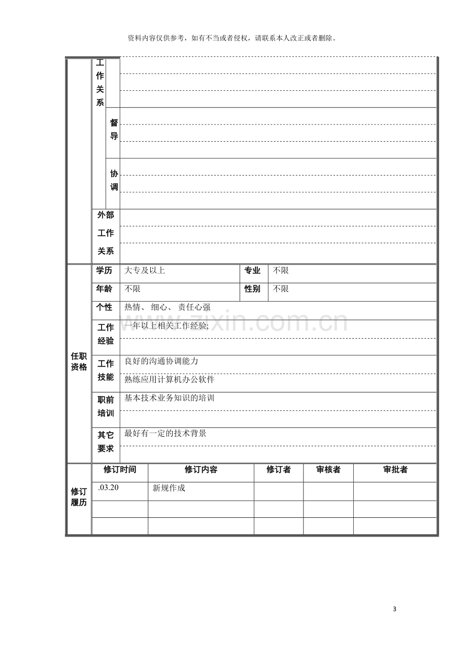 技术管理部内勤岗位说明书模板.doc_第3页