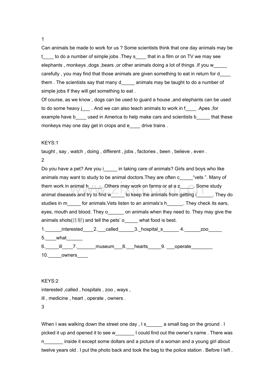 初中英语短文动词填空20篇及答案.doc_第1页