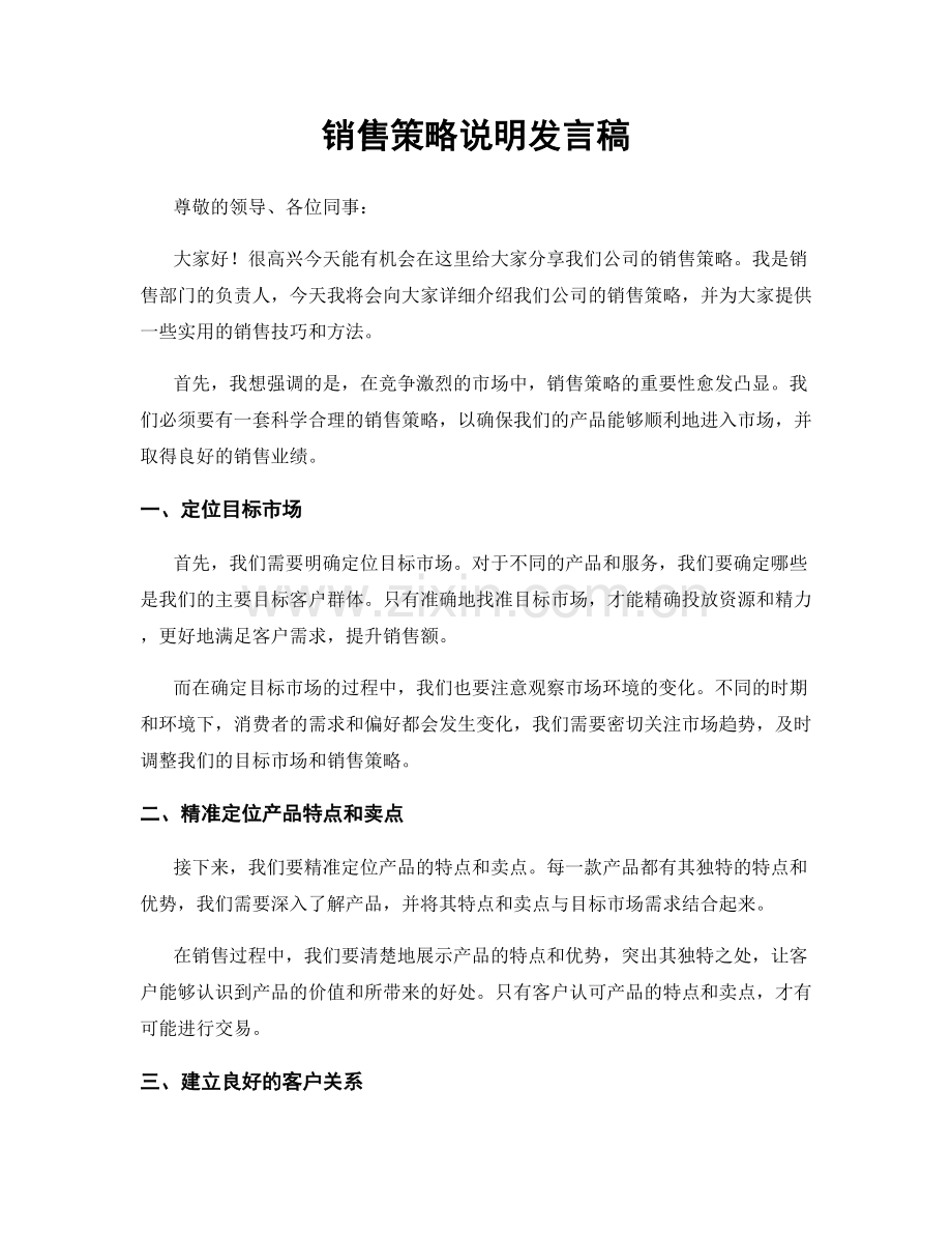 销售策略说明发言稿.docx_第1页