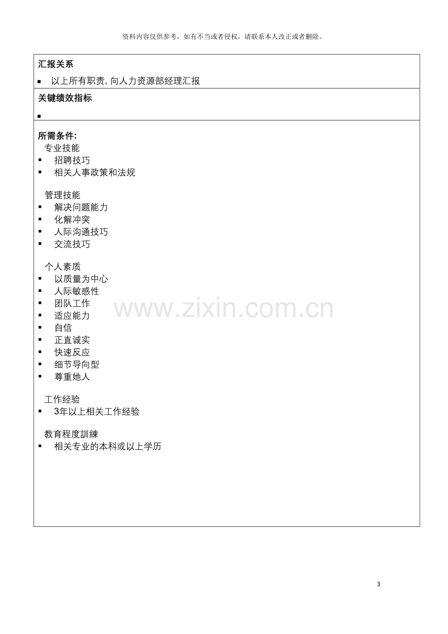 信息科技集团招聘及职业生涯管理主管岗位说明书.doc_第3页