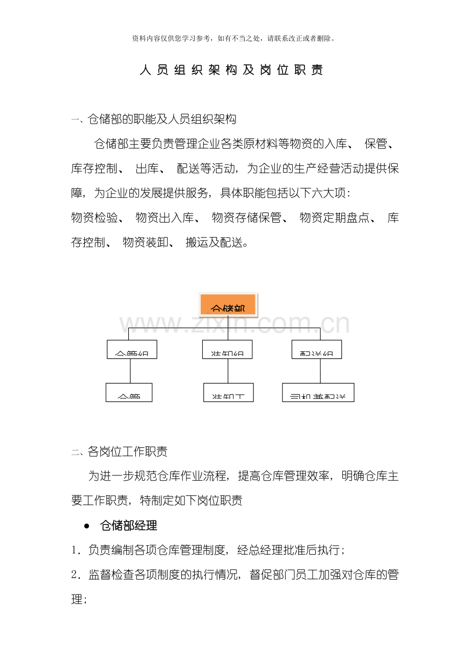 仓储部组织架构及岗位职责样本.doc_第1页