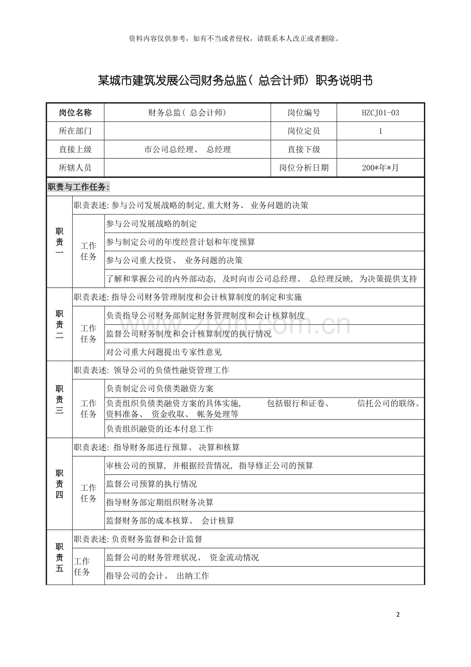 城市建筑发展公司财务总监总会计师职务说明书.doc_第2页