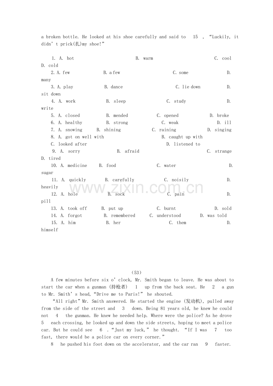 初中英语完形填空100篇(六)配答案详解.doc_第2页