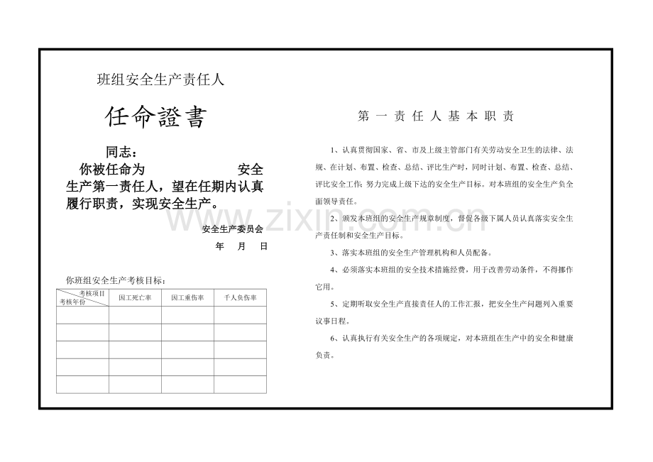 班组安全生产责任人任命书.doc_第1页