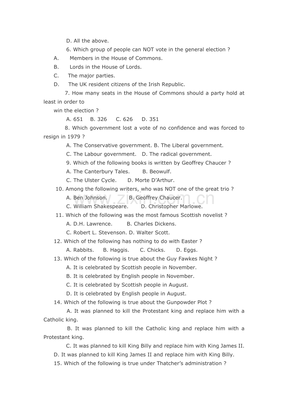 【优质】英语国家概况试卷1及答案.doc_第2页