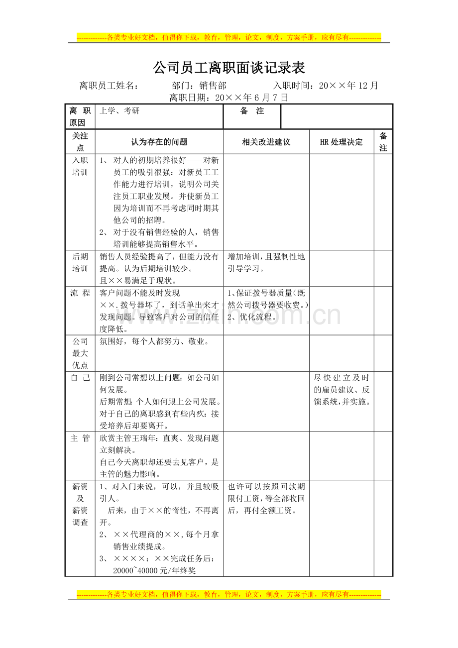 公司员工离职面谈记录表.doc_第1页