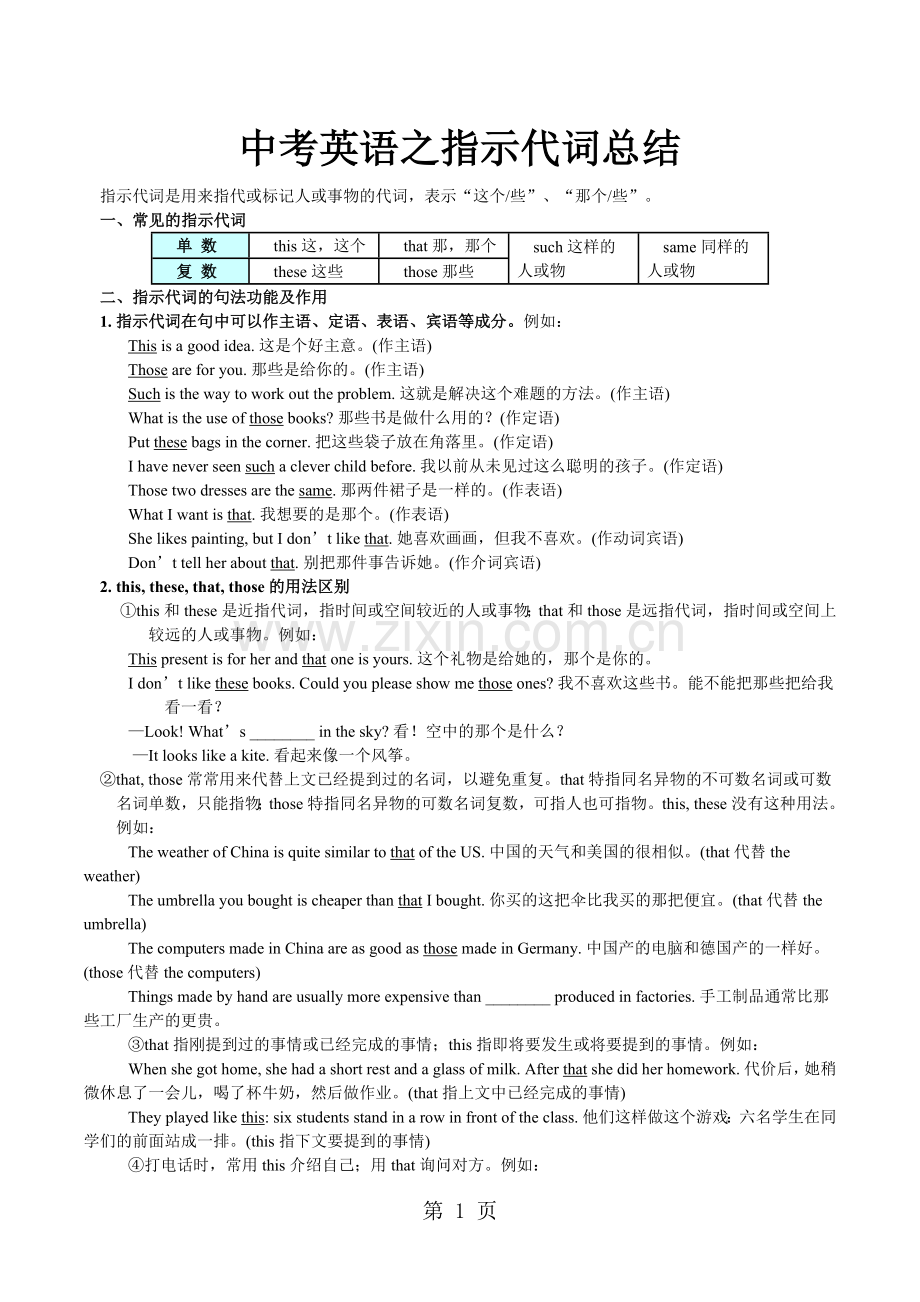 中考英语之指示代词总结.doc_第1页