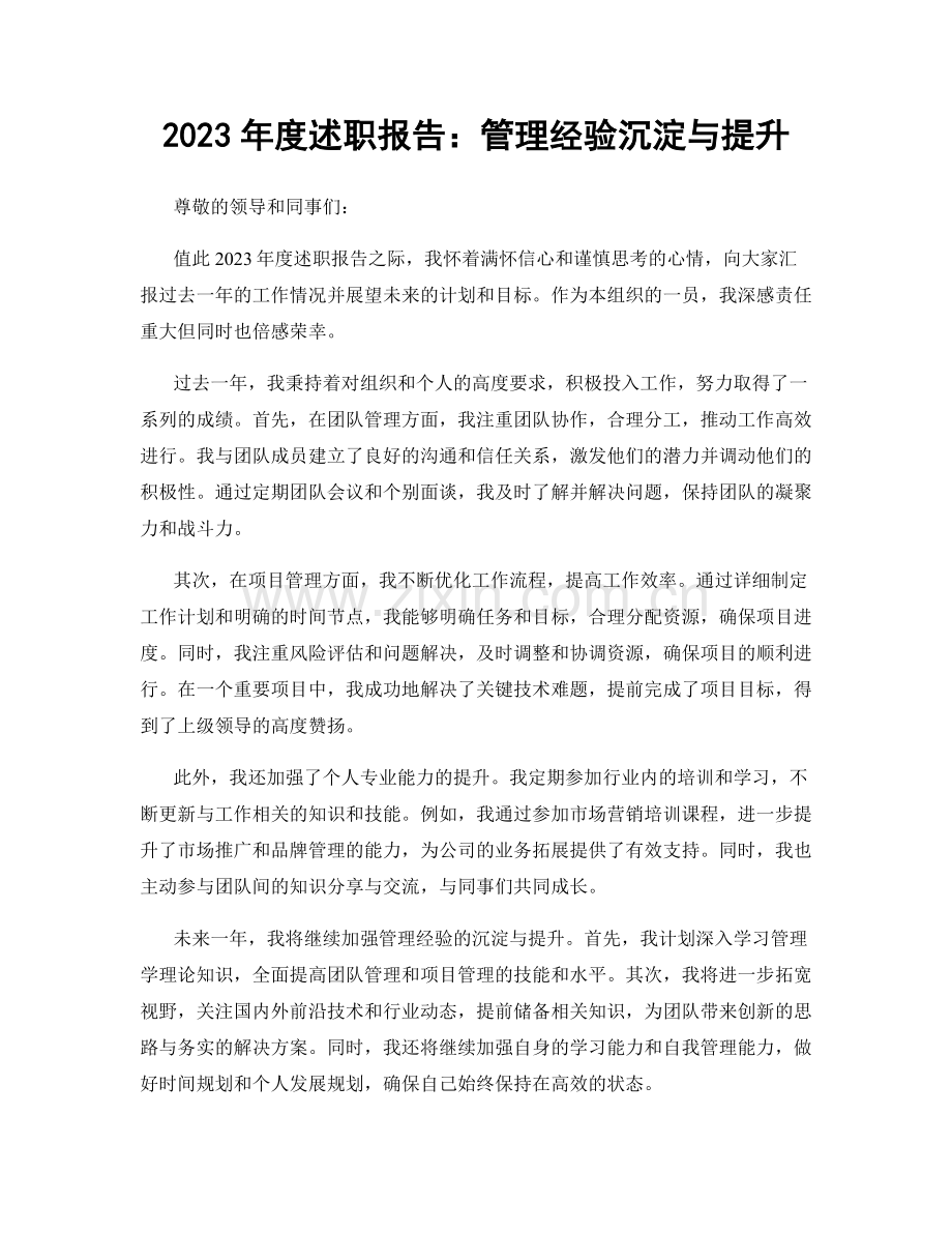 2023年度述职报告：管理经验沉淀与提升.docx_第1页