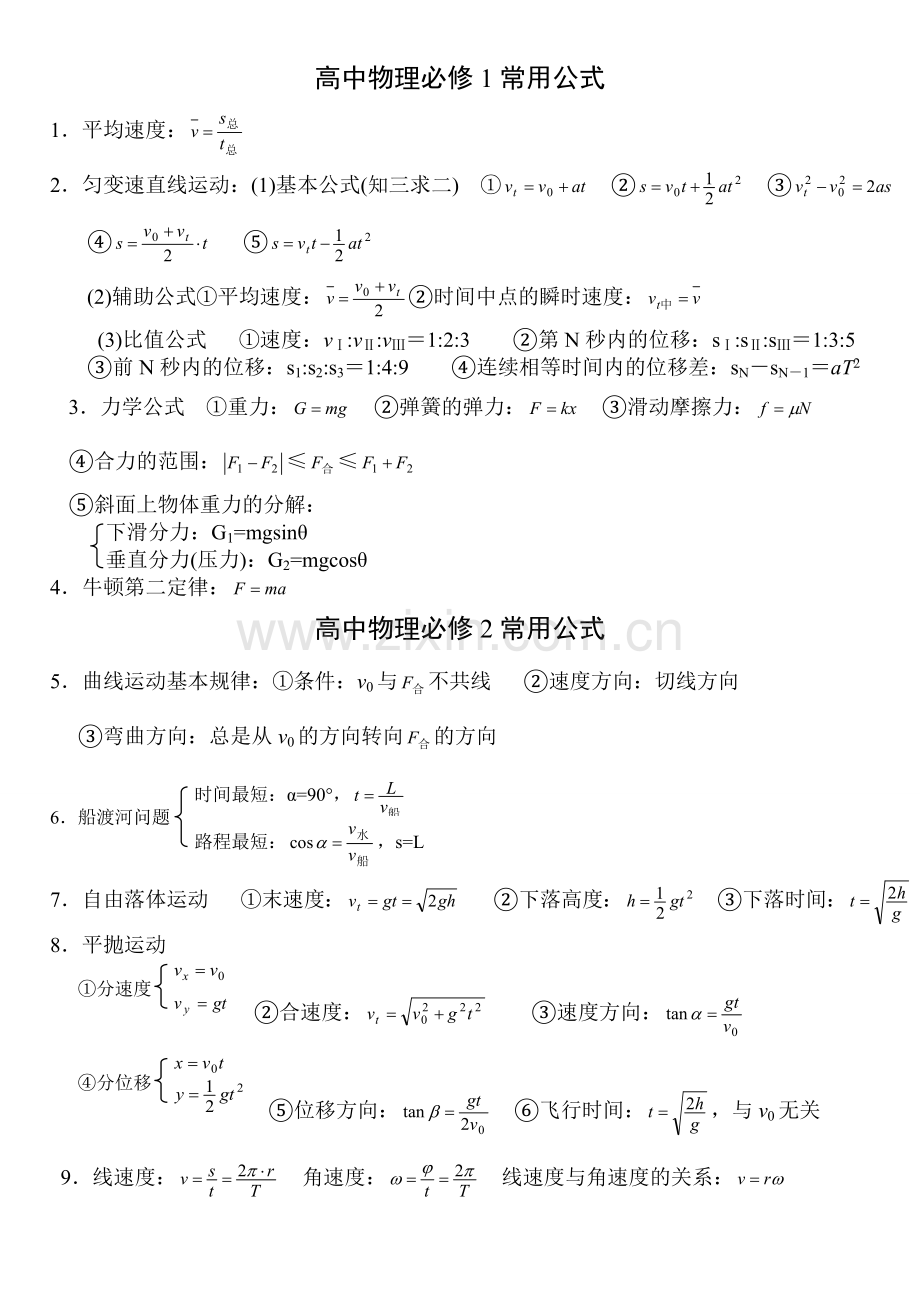 高中物理学业水平考试常用公式.doc_第1页