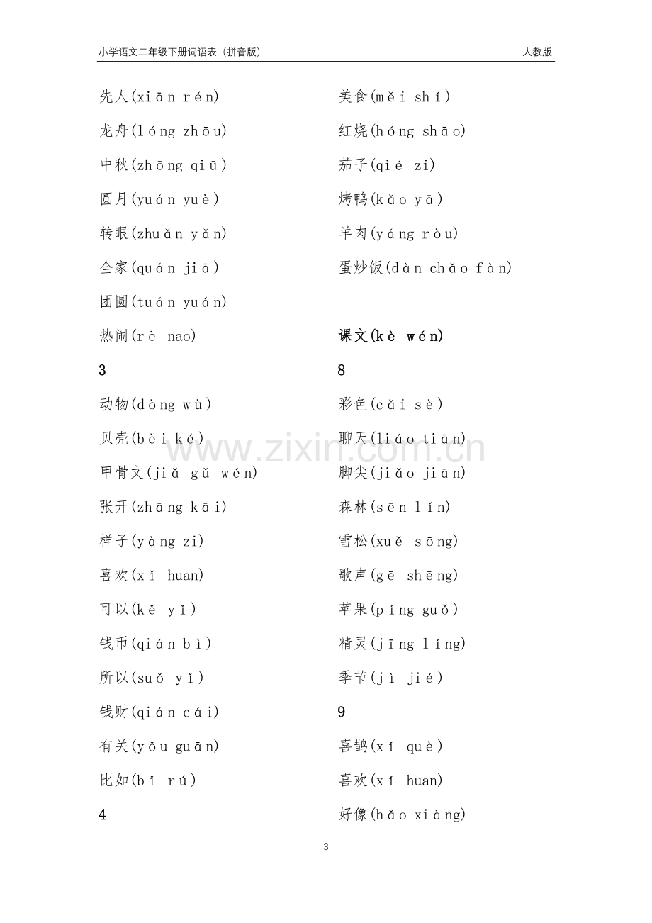 人教版小学语文二年级下册词语表(拼音版).doc_第3页