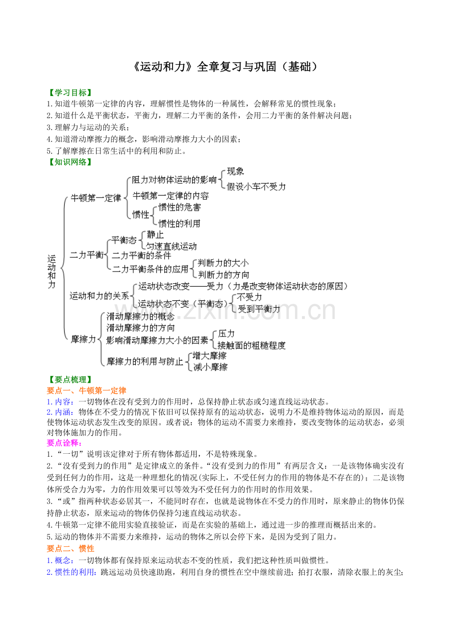 《运动和力》全章复习与巩固(基础)-知识讲解.doc_第1页