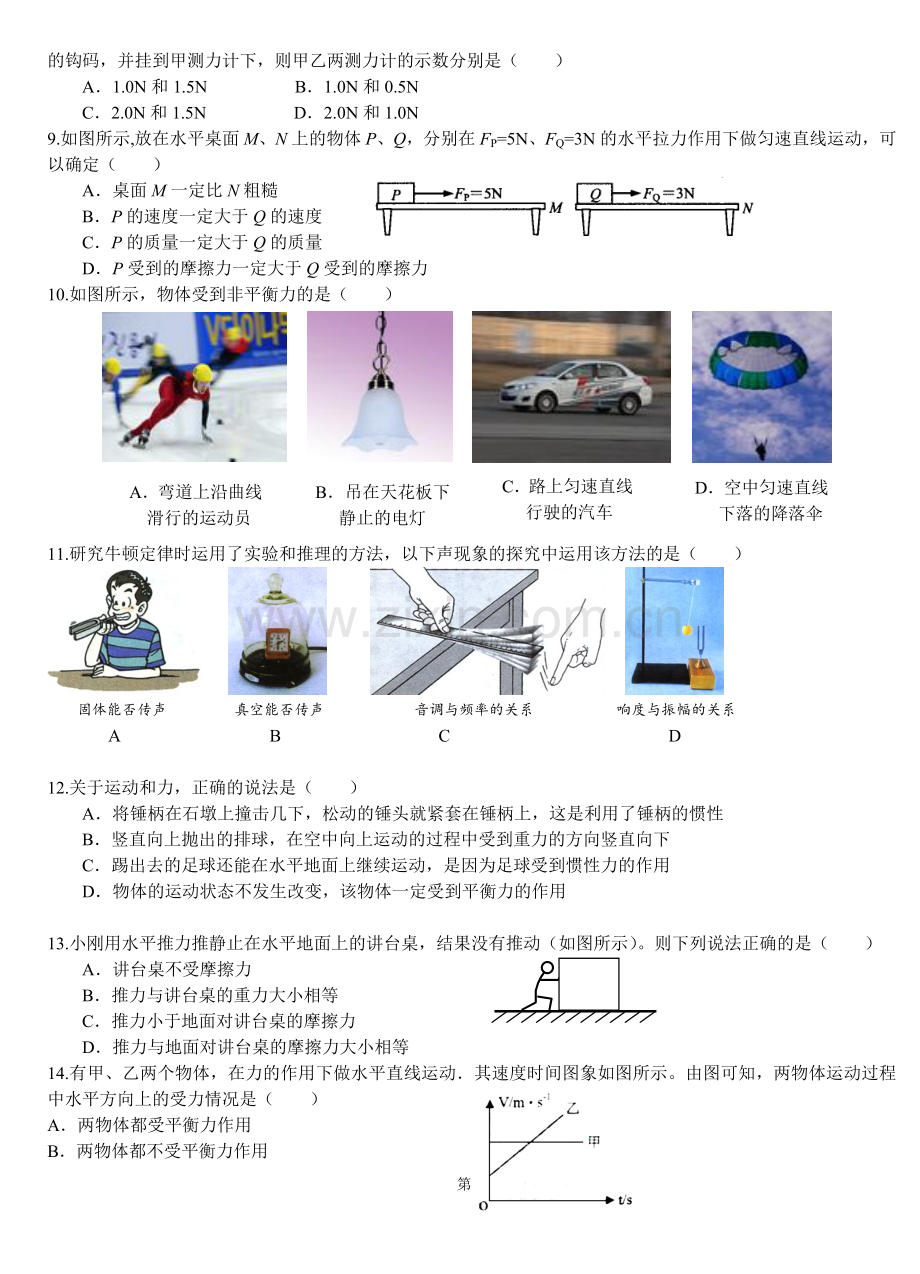 苏科版八年级物理下册期中考试试卷及答案(2).doc_第2页