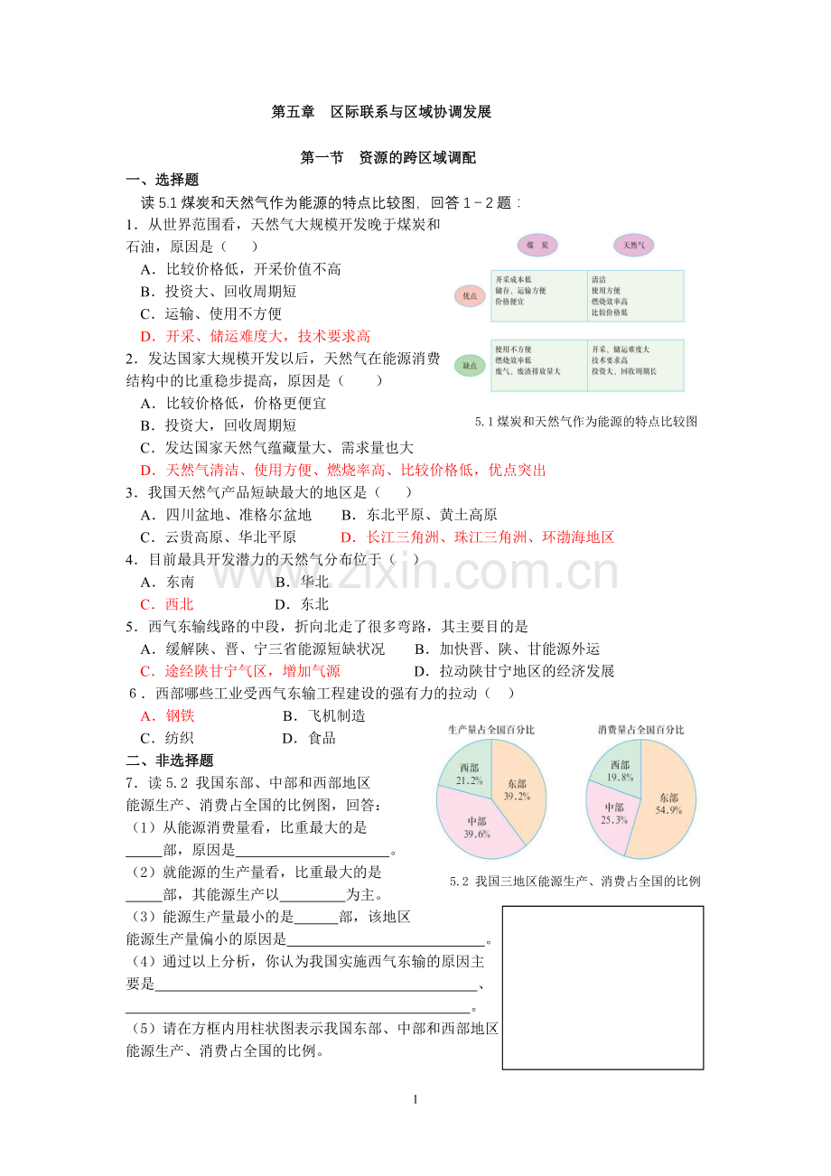 9高中地理必修3系列训练第五章--区际联系与区域协调发展.doc_第1页