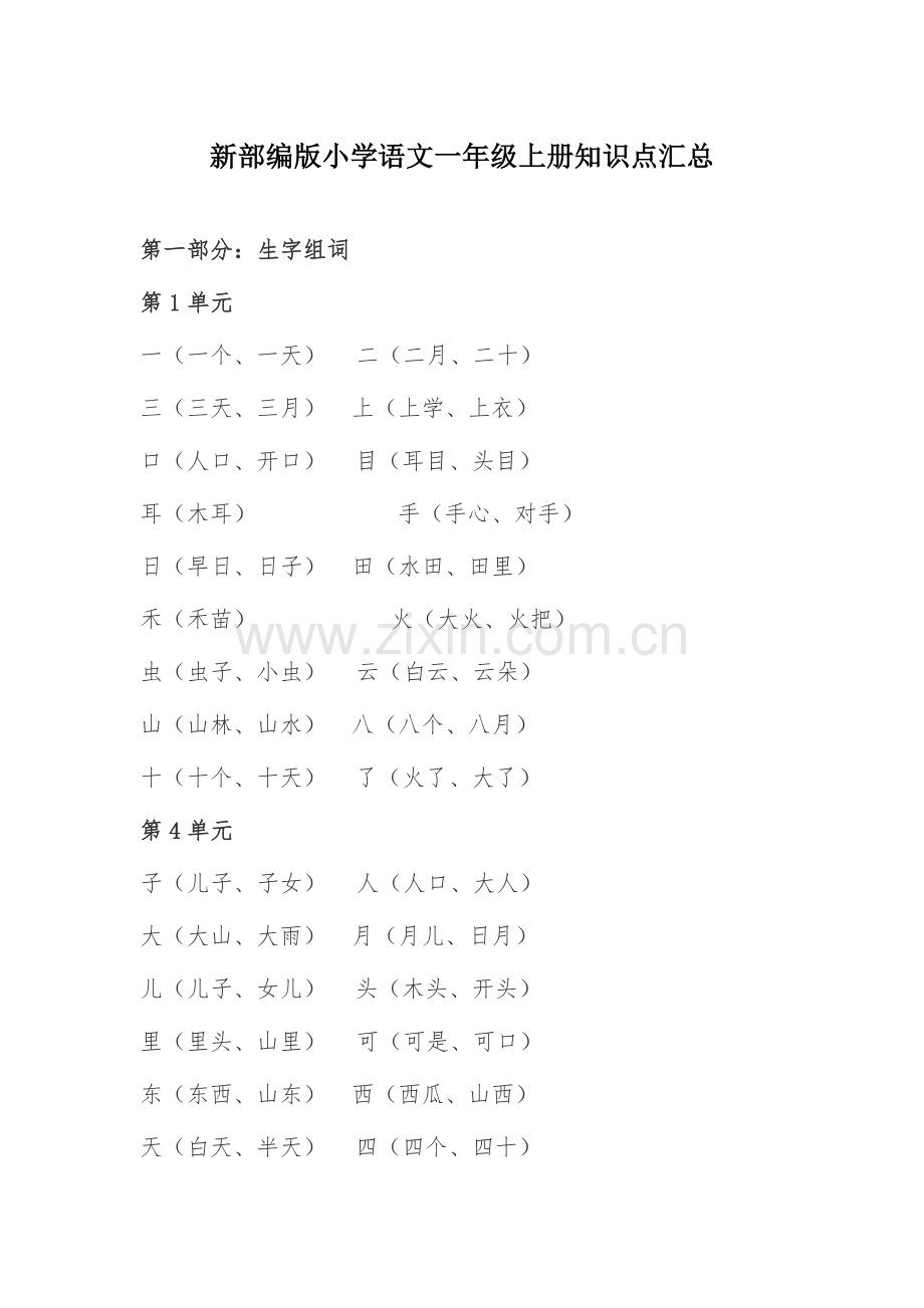 新部编版小学语文一年级上册知识点汇总.doc_第1页