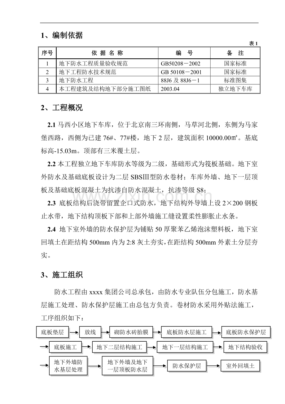 [江苏]建筑工程施工独立地下车库防水施工方案.doc_第1页