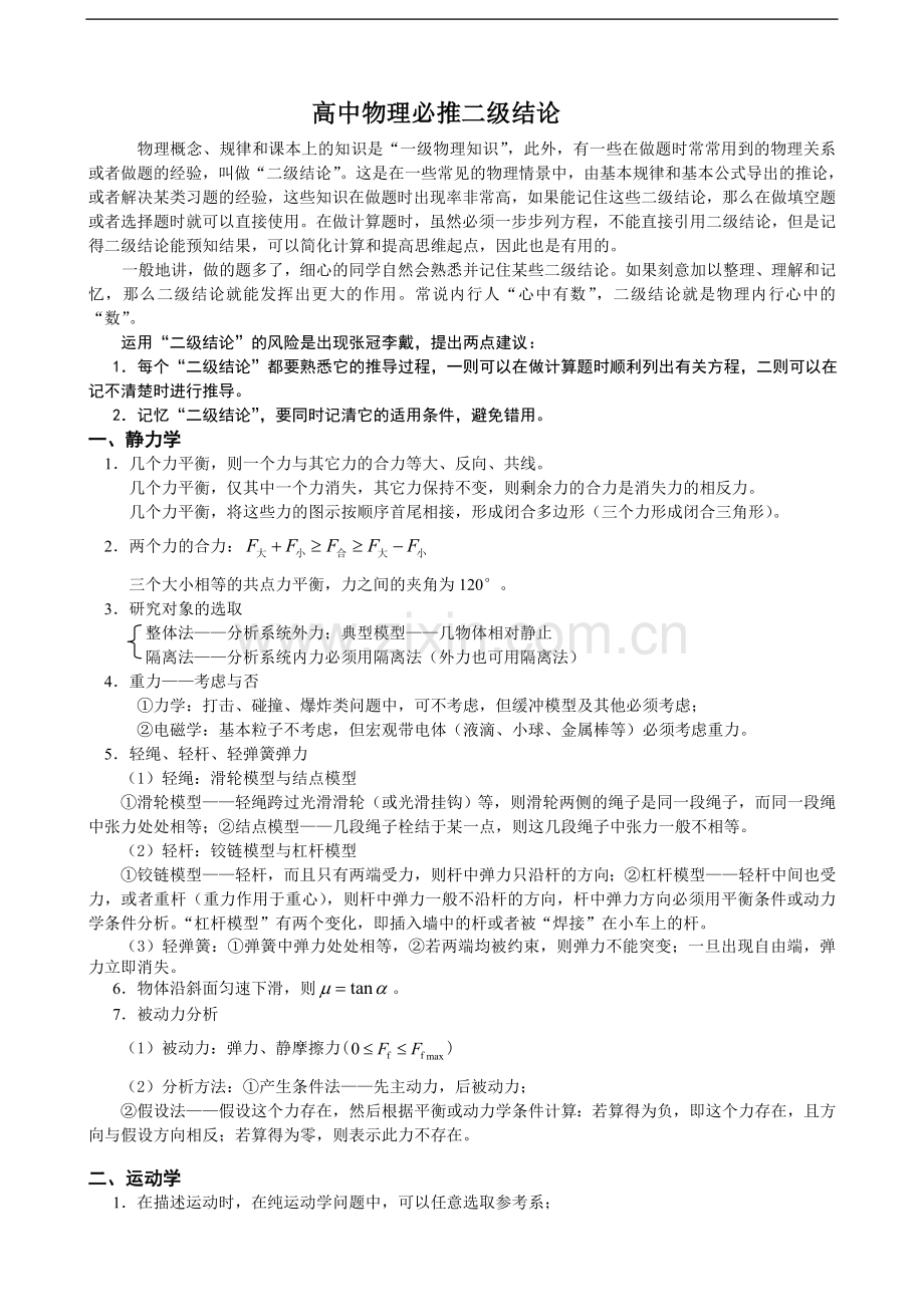 高中物理必备的二级结论.doc_第1页