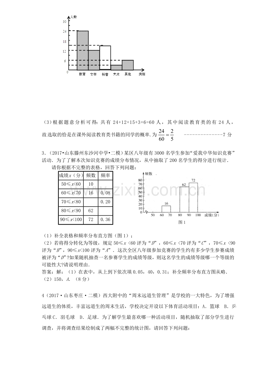 全国各地中考数学模拟试卷精选汇编：频数与频率.doc_第3页