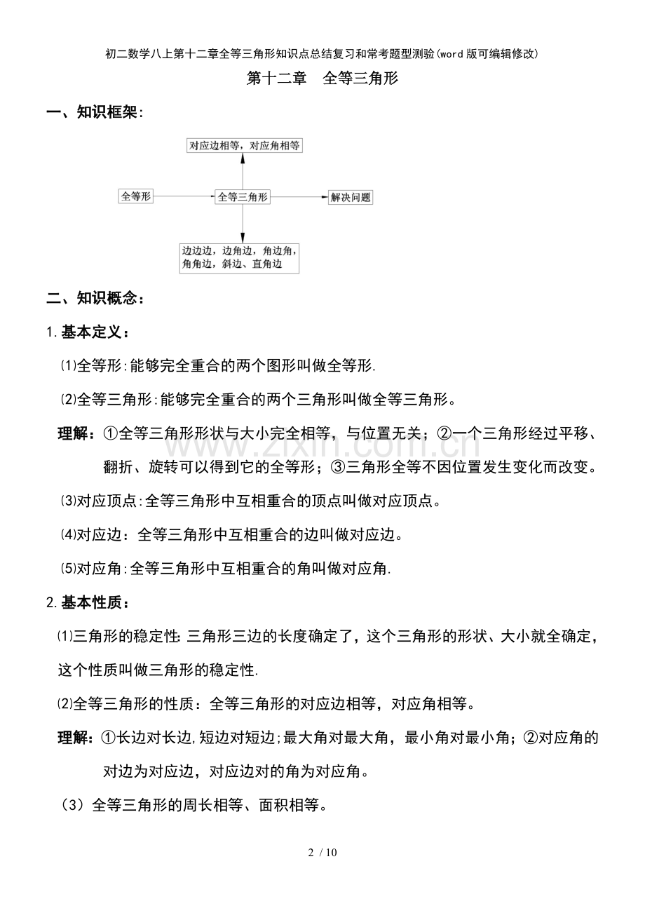 初二数学八上第十二章全等三角形知识点总结复习和常考题型测验.pdf_第2页