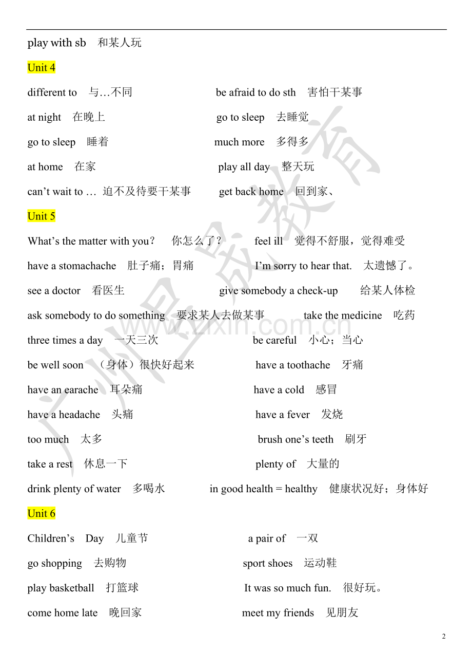 广州新版小学英语六年级上单词词组总结.doc_第2页