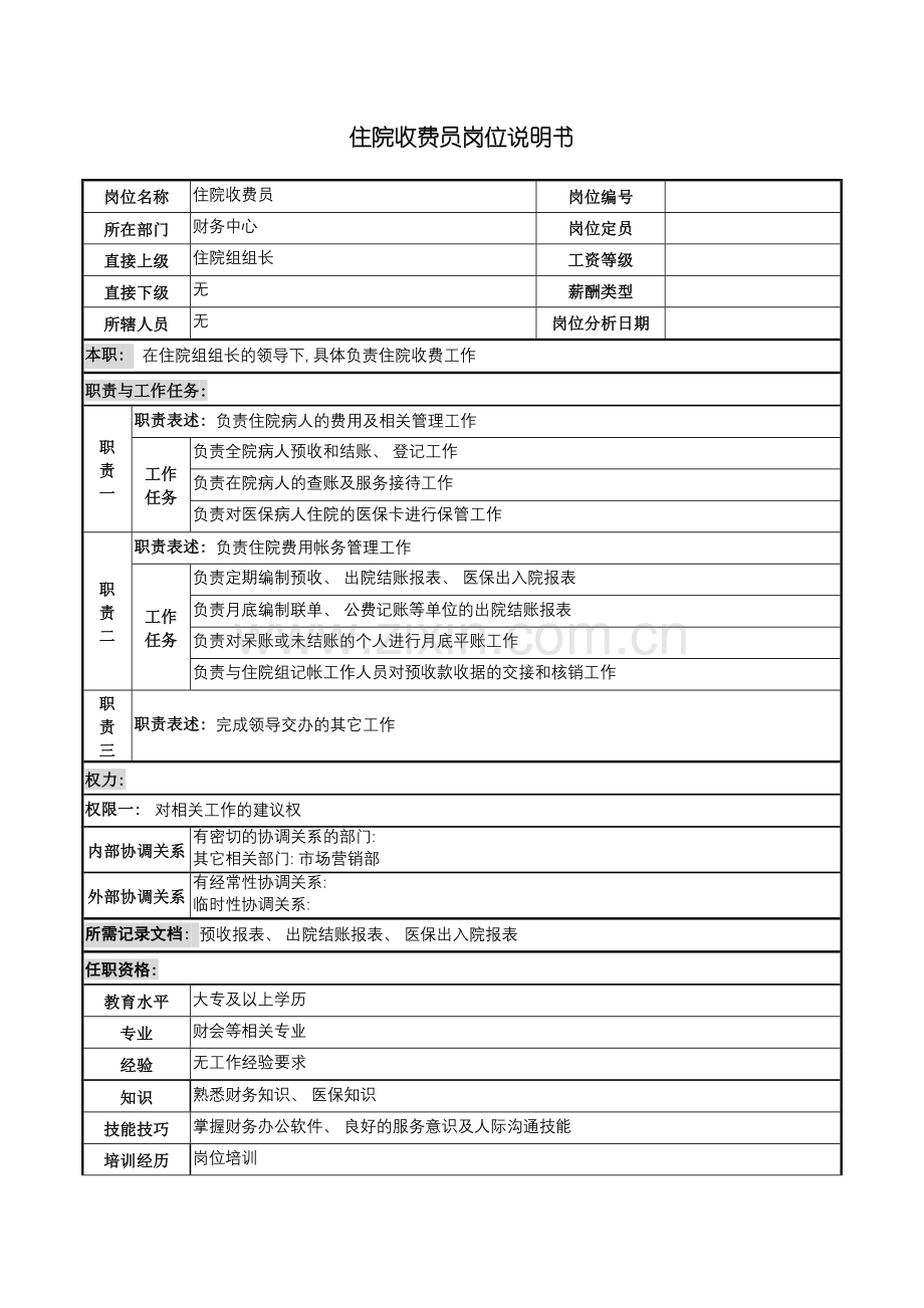 住院收费员岗位说明书.doc_第2页