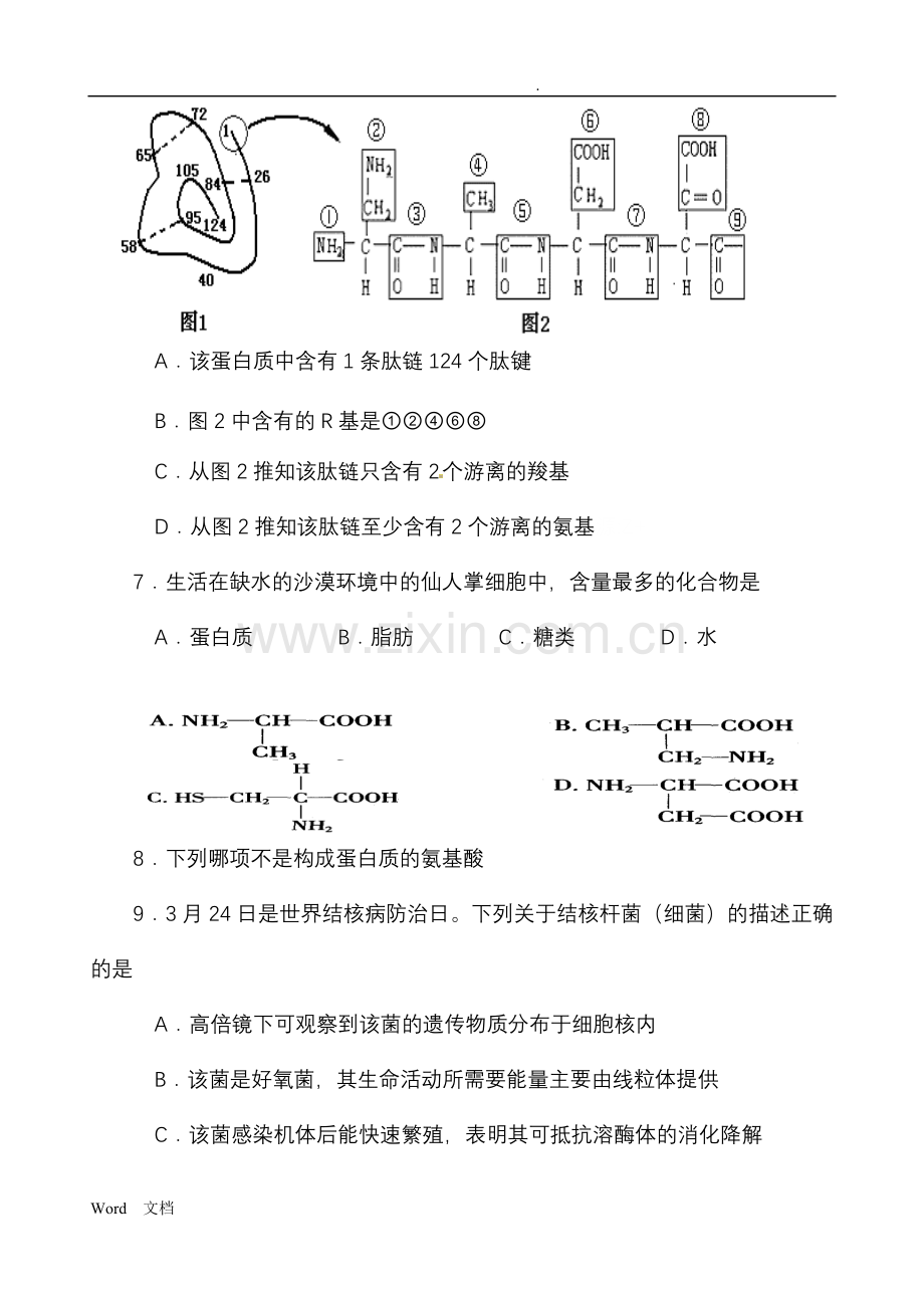 高中生物必修一期末考试试题与答案解析.doc_第3页