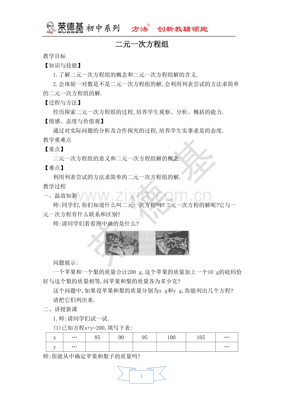 【教学设计】二元一次方程组.doc_第1页