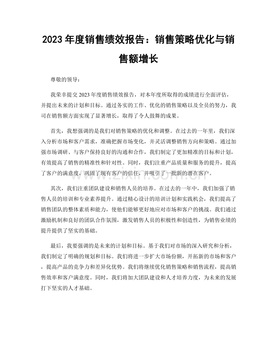 2023年度销售绩效报告：销售策略优化与销售额增长.docx_第1页