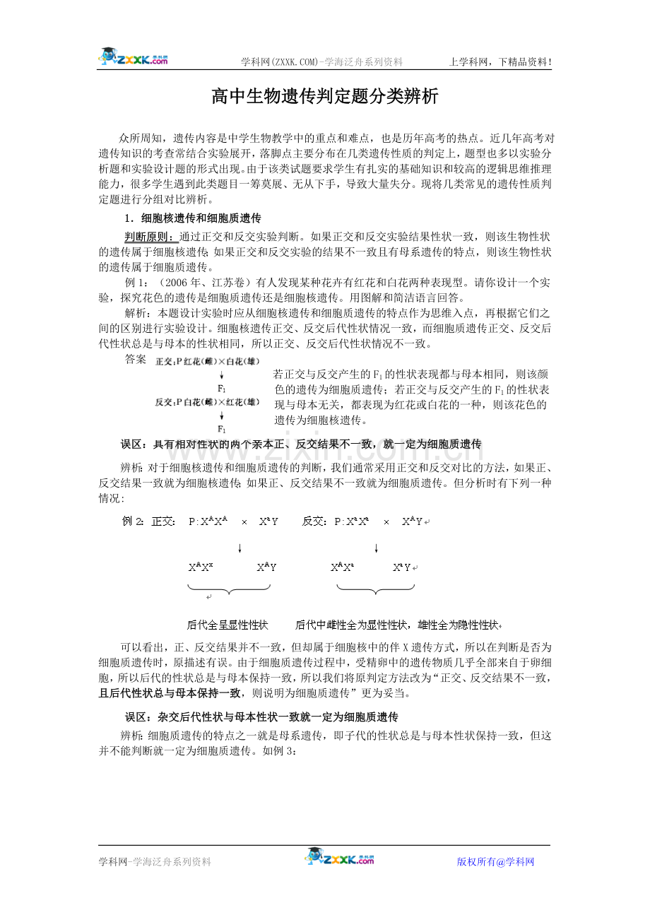 高中生物遗传判定题分类辨析.doc_第1页