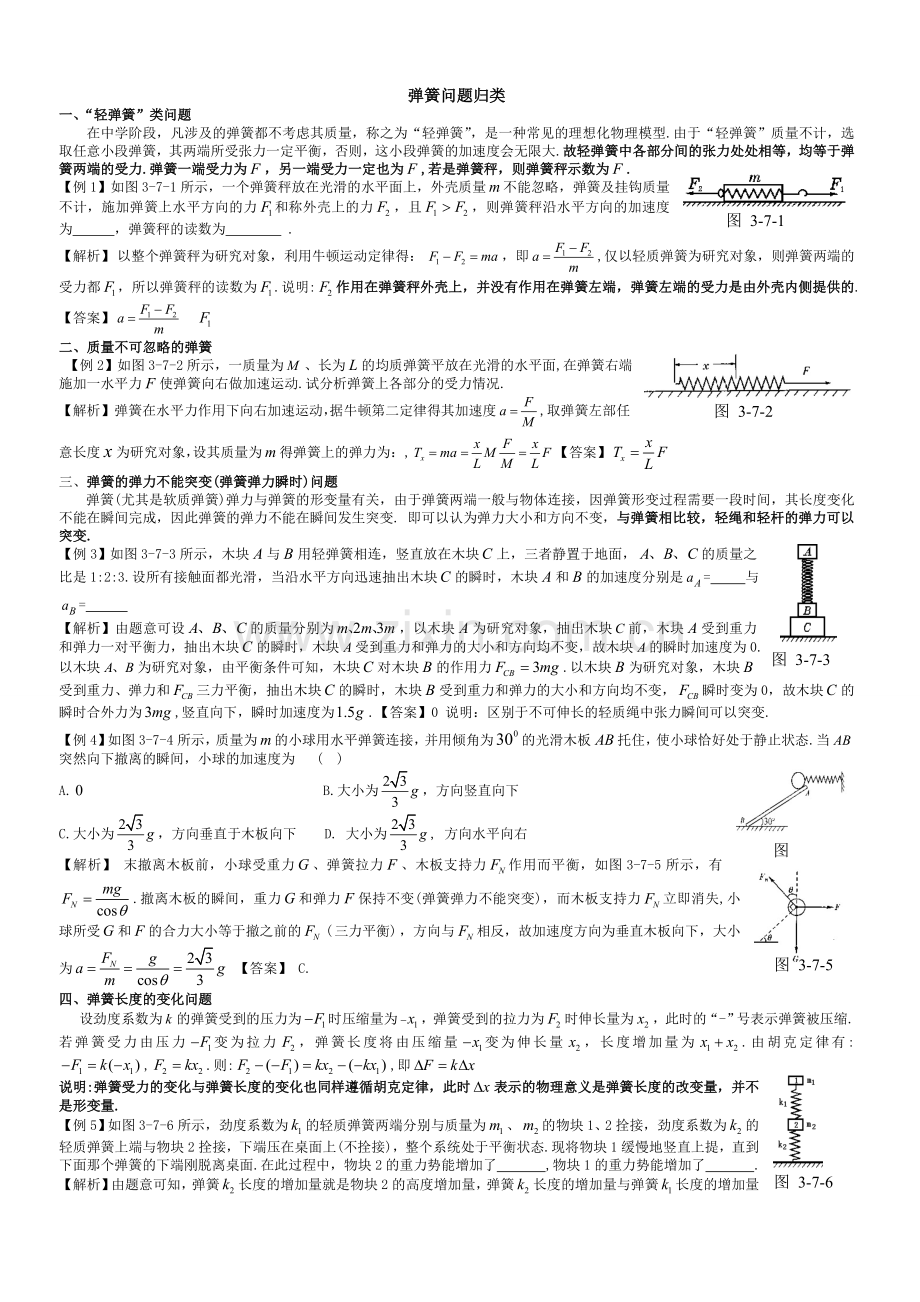 高中物理弹簧弹力问题归类总结.doc_第1页