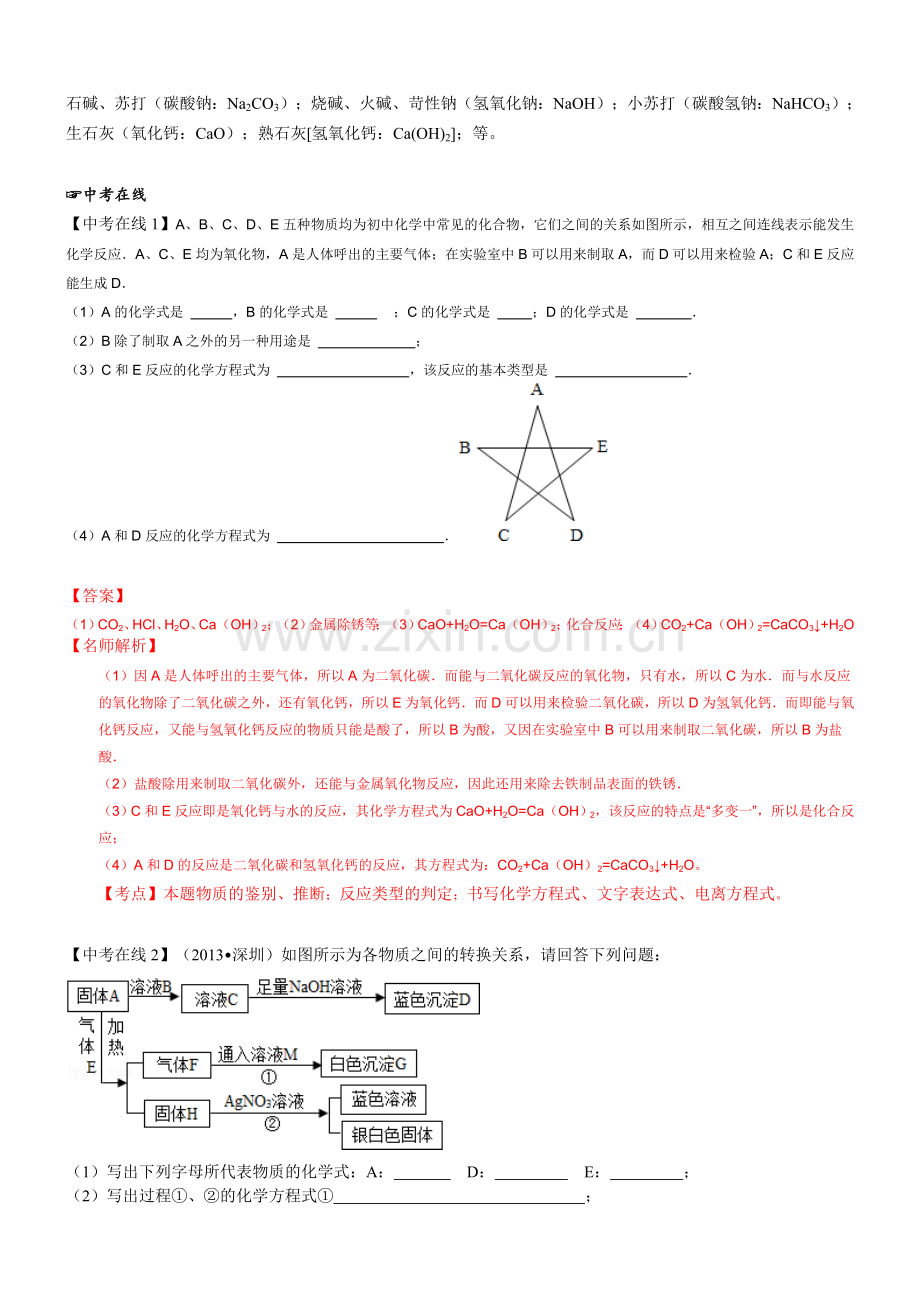 中考化学专题复习教学案-专题2框图推断题.doc_第2页