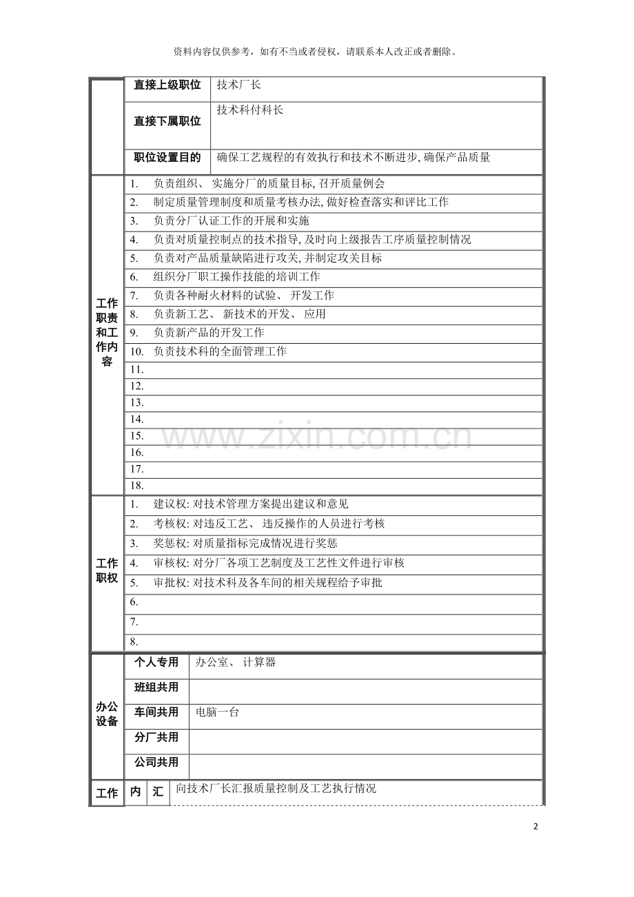 技术科科长职位说明书模板.doc_第2页