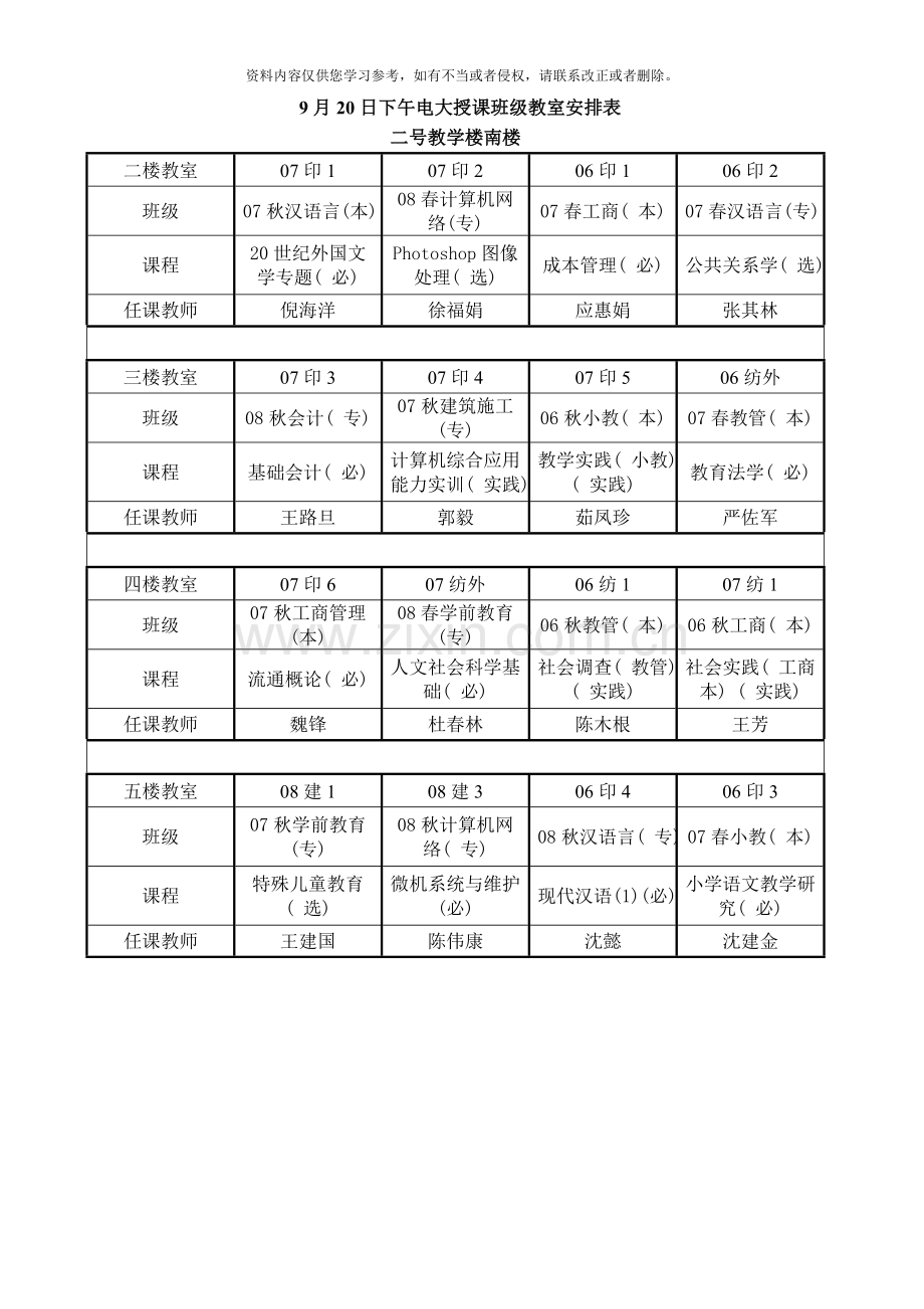 9月20日上午电大授课班级教室安排表.doc_第2页