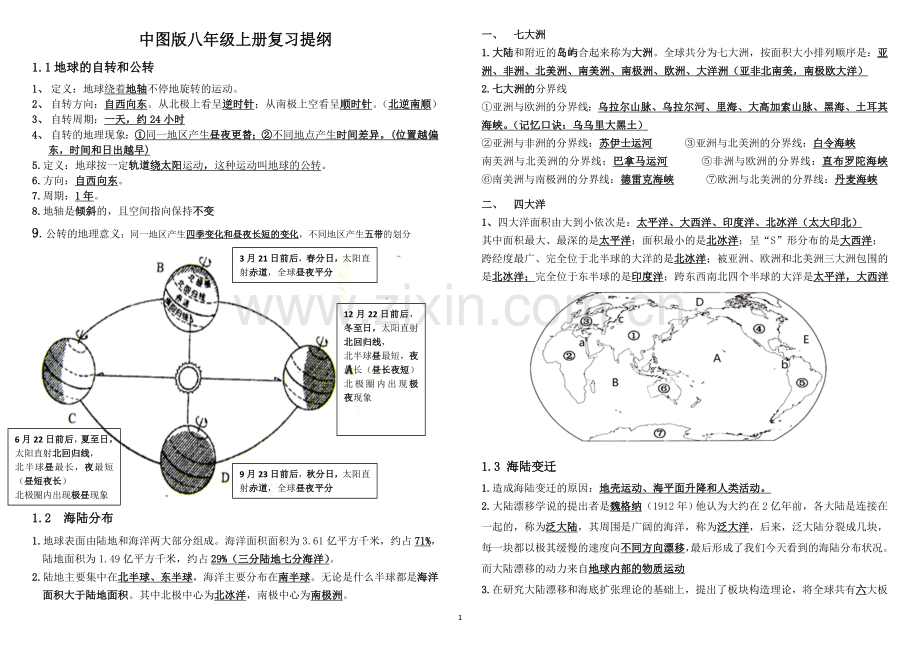 中图版地理-八年级上册复习提纲--整理版本.doc_第1页