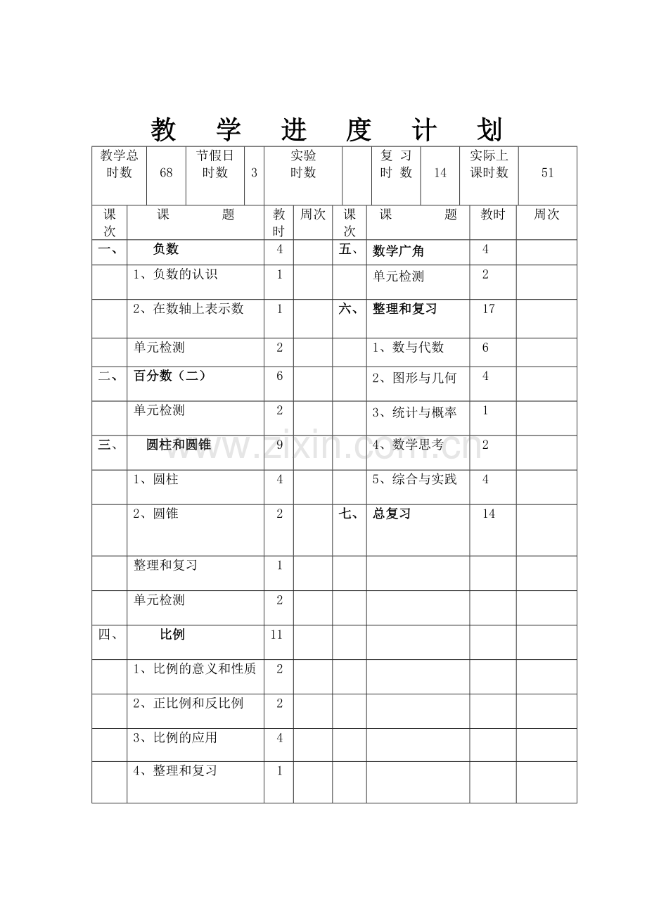 六年级数学下册教学计划及单元计划.doc_第3页