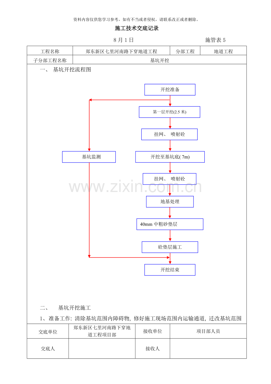 地道开挖技术交底样本.doc_第1页