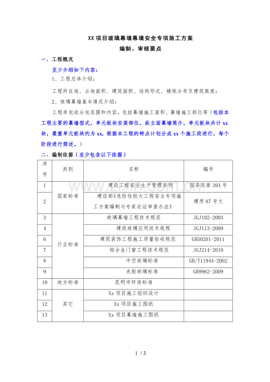 项目玻璃幕墙安全专项施工方案编制审核要点(001).docx_第1页