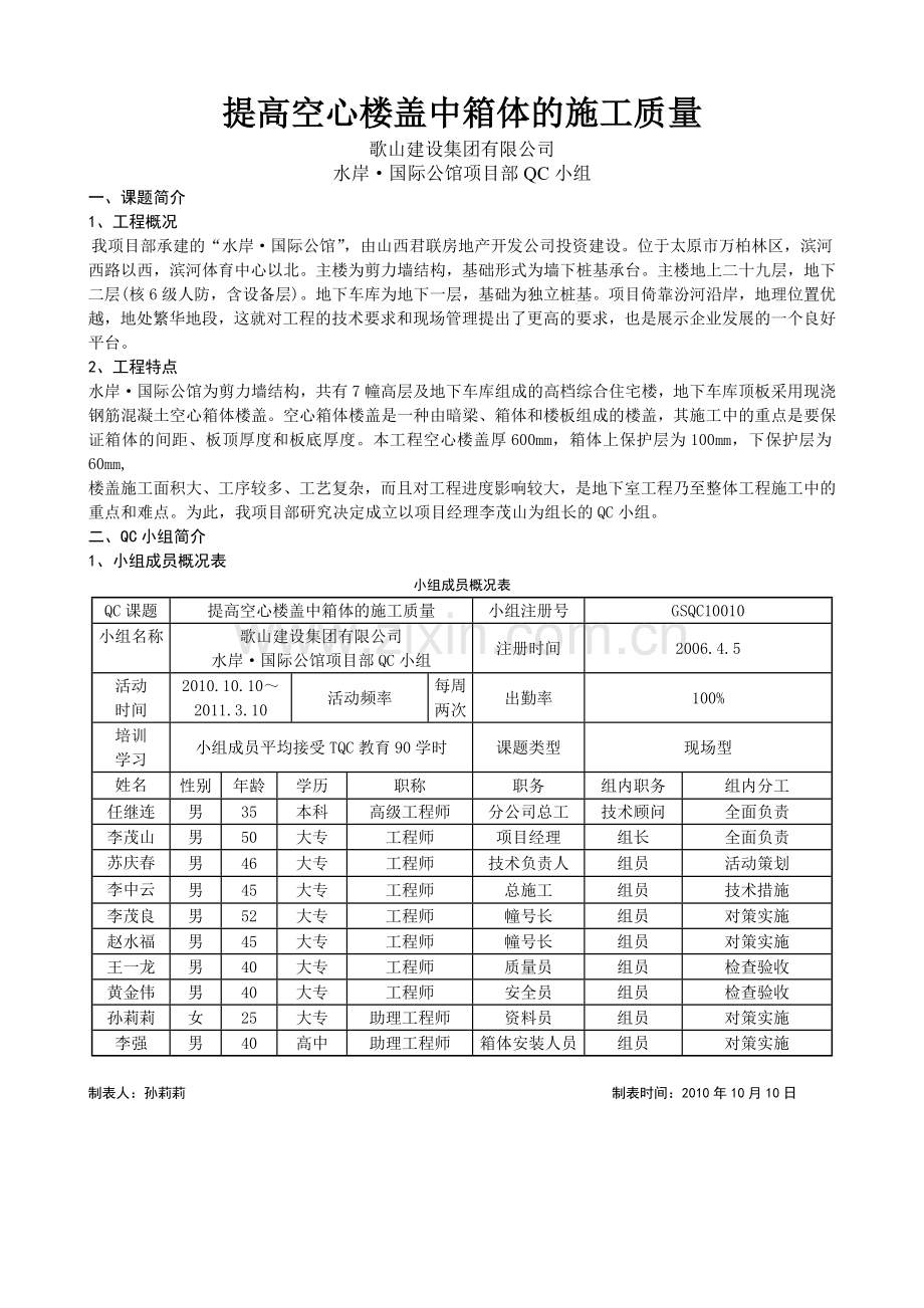 歌山建设提高空心楼盖中箱体的施工质量.doc_第1页