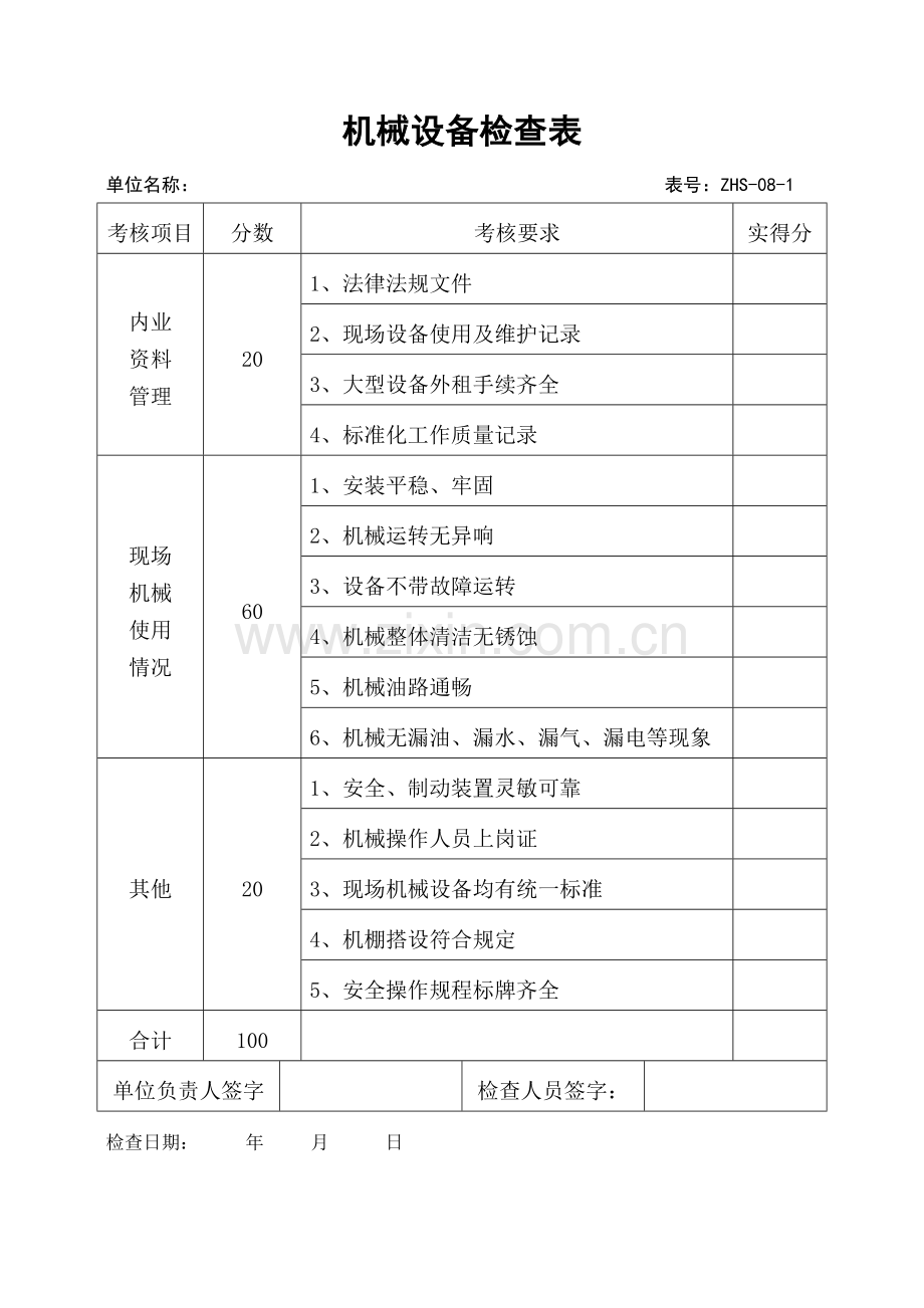 机械设备检查表.docx_第1页