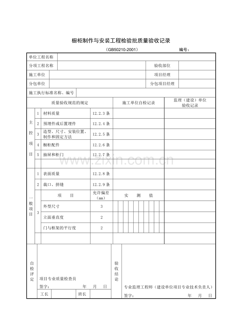 橱柜制作与安装工程检验批质量验收记录.doc_第1页