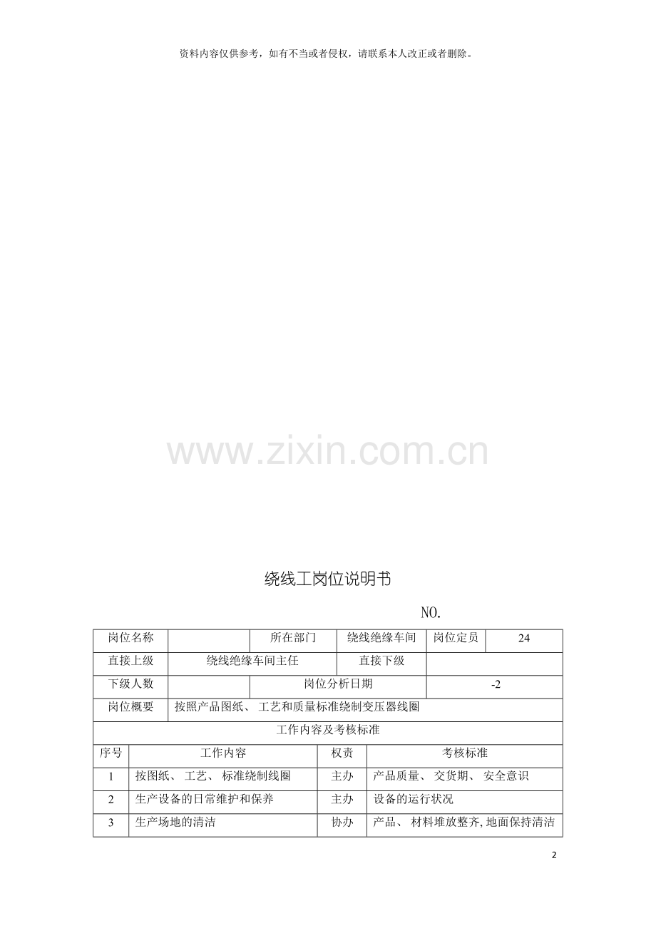 电力集团大型电气配件企业绕线工岗位说明书模板.doc_第2页