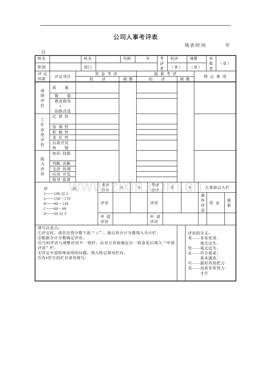 公司人事考评表.doc_第1页