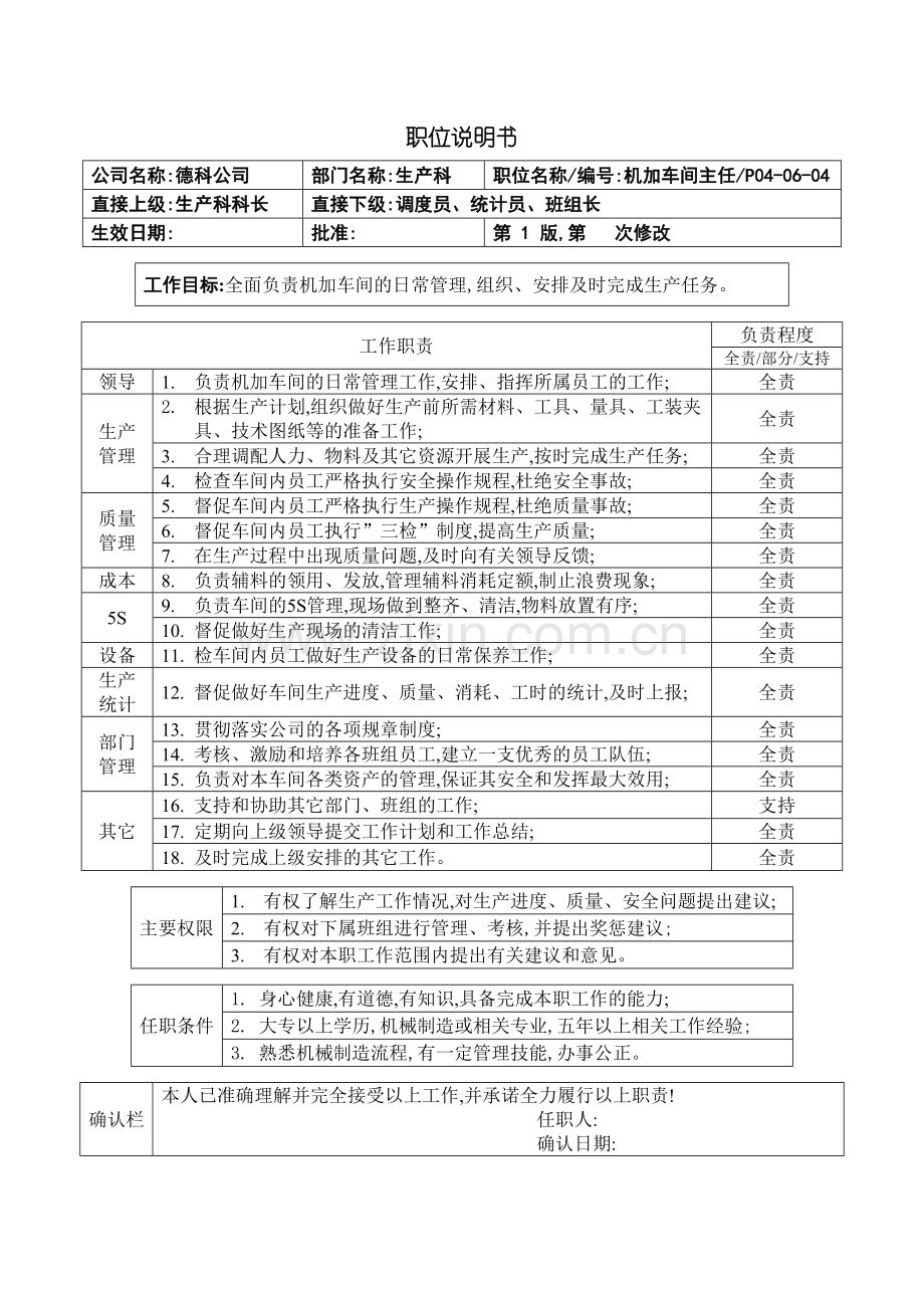 职位说明书-机加车间主任.doc_第2页