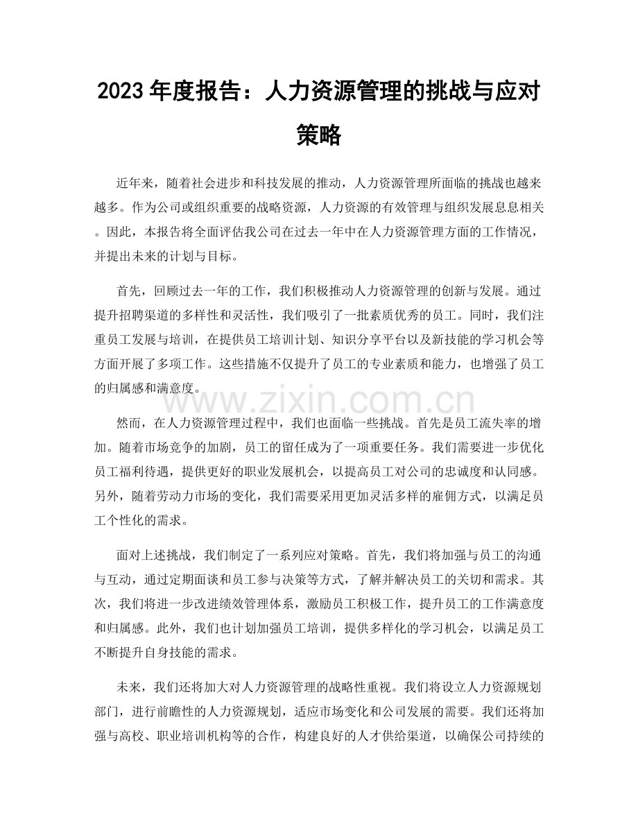 2023年度报告：人力资源管理的挑战与应对策略.docx_第1页