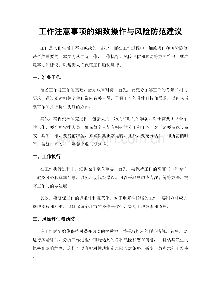 工作注意事项的细致操作与风险防范建议.docx_第1页