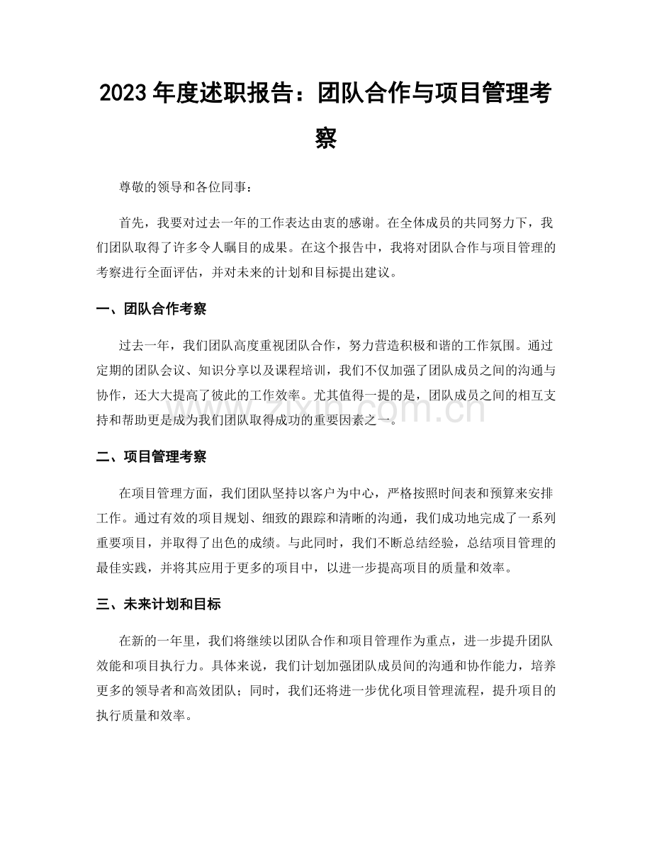 2023年度述职报告：团队合作与项目管理考察.docx_第1页