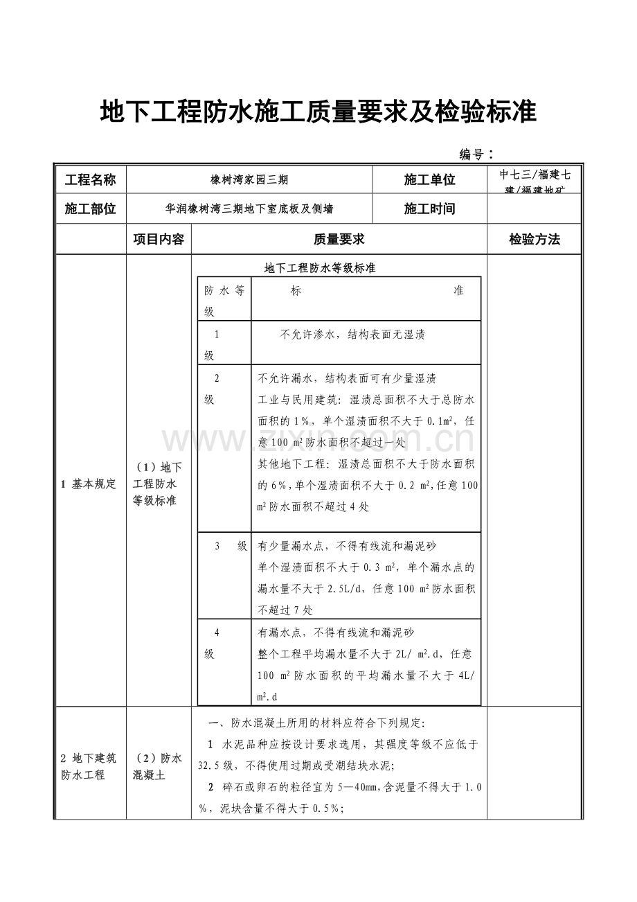 地下工程防水施工质量要求及检验标准.doc_第1页