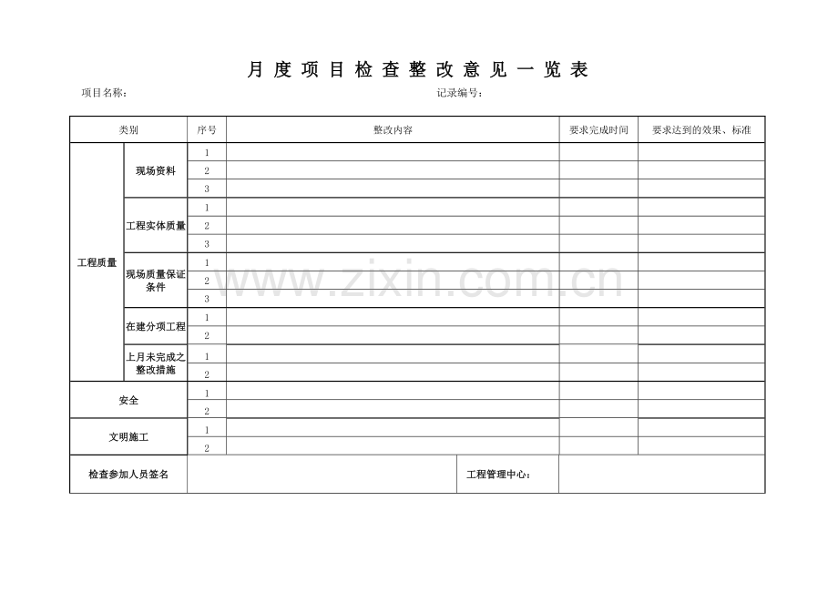 月度项目检查整改意见一览表.doc_第1页