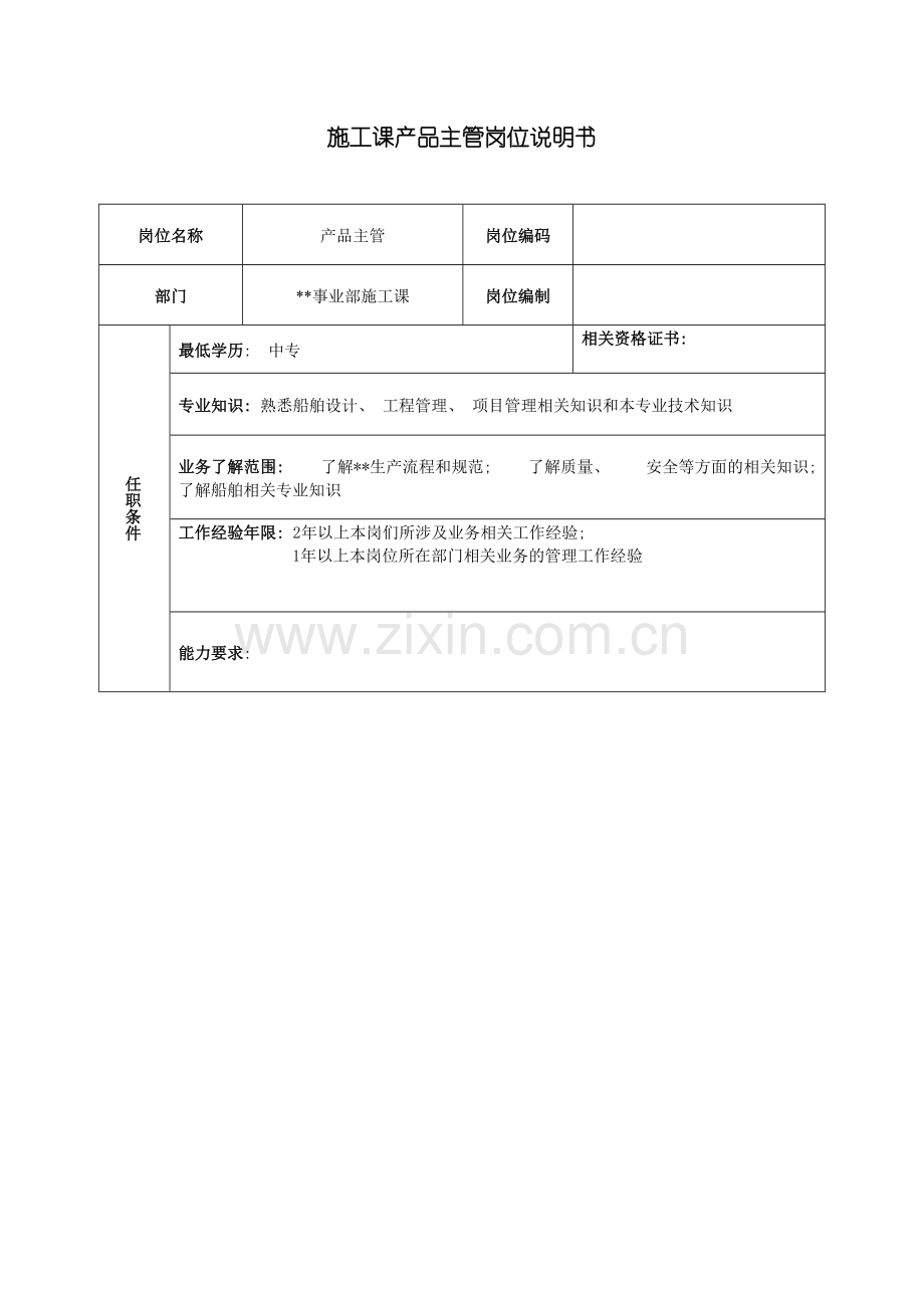 广船国际事业部施工科产品主管岗位说明书模板.doc_第2页