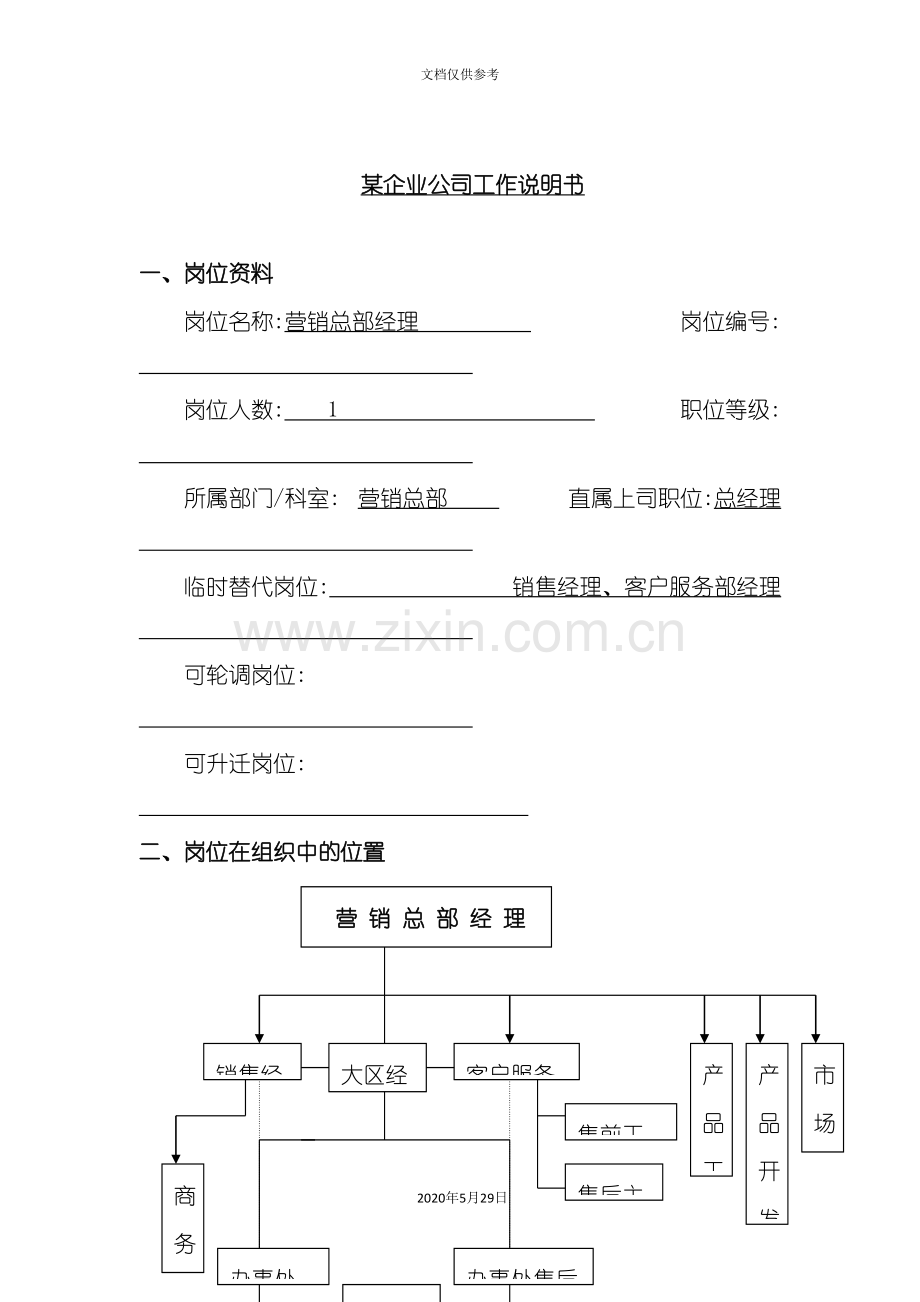 职位描述工作说明书-营销总部经理.doc_第2页